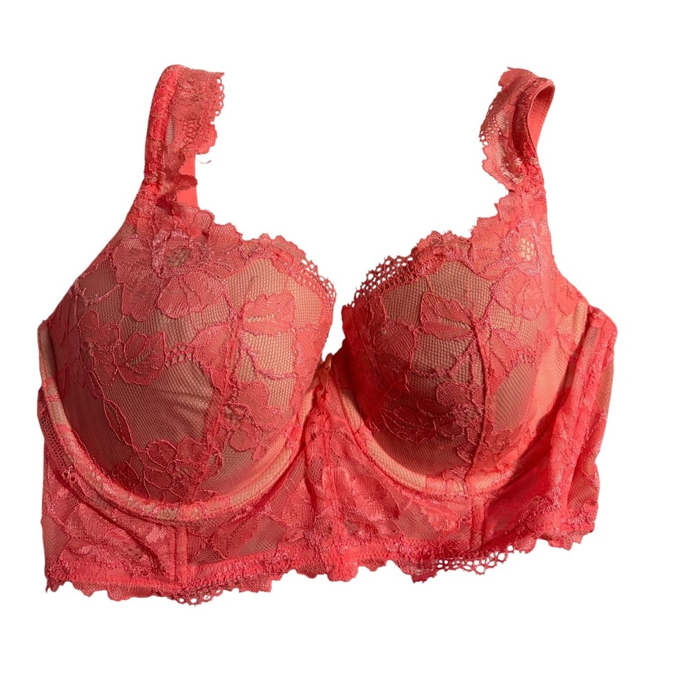 Victoria's Secret‎ Body by Victoria Neon Pink Floral Lace Lined Demi Bra 34DD